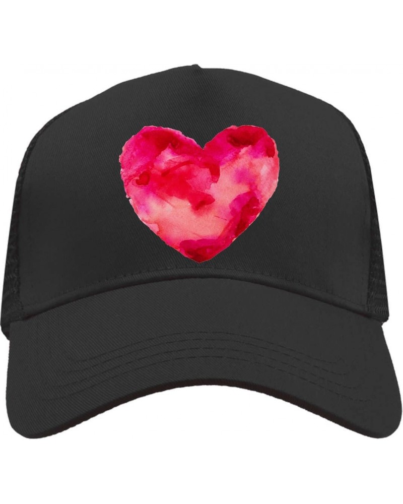 Watercolor Heart Painting Atrwork Valentine Mesh Back Trucker Cap Adjustable Snapback Hat Black, Black, osz $24.52 Baseball Caps