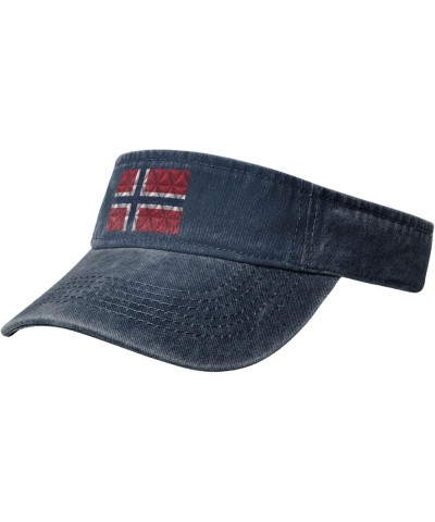 Norwegian Flag with Polygonal Effect Sun Visor Hats for Women Men Sun Hat Vintage Golf Hat Adjustable Baseball Cap Navy Blue ...