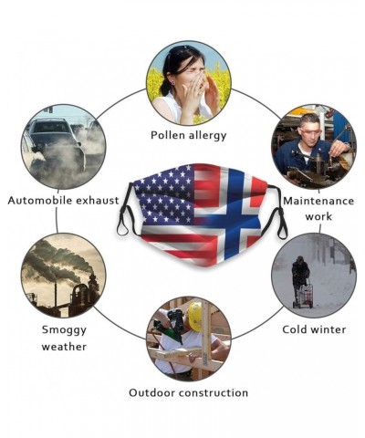 American Norwegian Flag Face Mask Washable Reusable Adults Breathable with 2 Filters Black $12.81 Balaclavas