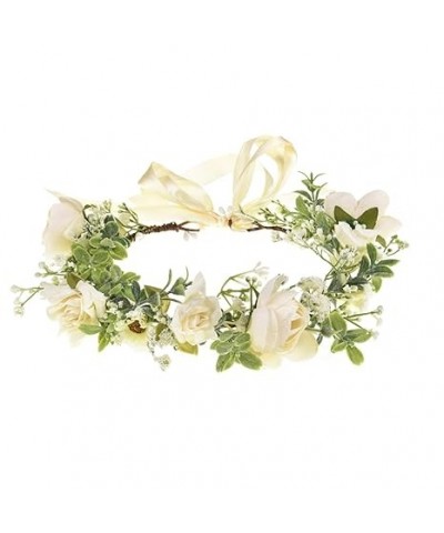 Wedding Party Flower Crown Floral Wreath Headband Floral Garland Headpiece (Big Flower Crown) O/ Camellia ivory $11.79 Headbands