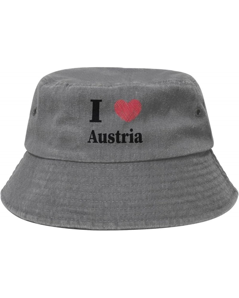 I Love Austria Bucket Hat for Men Women Outdoor Washed Cotton Sun Hats Travel Beach Hat Gray $13.87 Bucket Hats