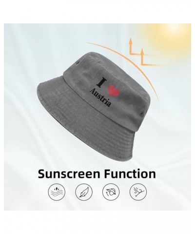 I Love Austria Bucket Hat for Men Women Outdoor Washed Cotton Sun Hats Travel Beach Hat Gray $13.87 Bucket Hats