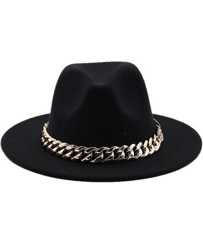 Women Fedora Hat Gold Chain Felted Hat Men Jazz Cap Ladies Church Party Panama Wide Brim Hat Black $20.28 Fedoras