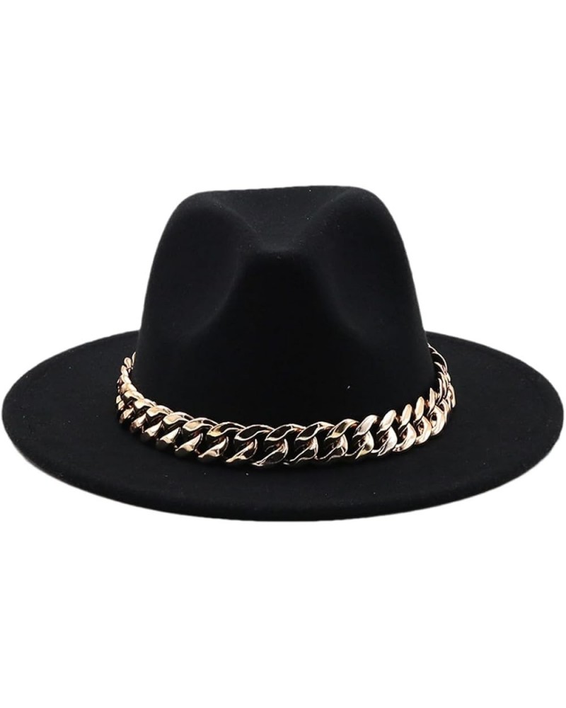 Women Fedora Hat Gold Chain Felted Hat Men Jazz Cap Ladies Church Party Panama Wide Brim Hat Black $20.28 Fedoras