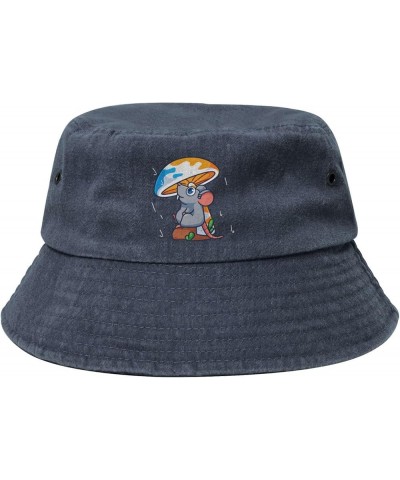 Cute Mice Hiding from The Rain Under Mushrooms Bucket Hat for Women Men Outdoor Sun Hat Summer Beach Travel Fishing Cap Navy ...