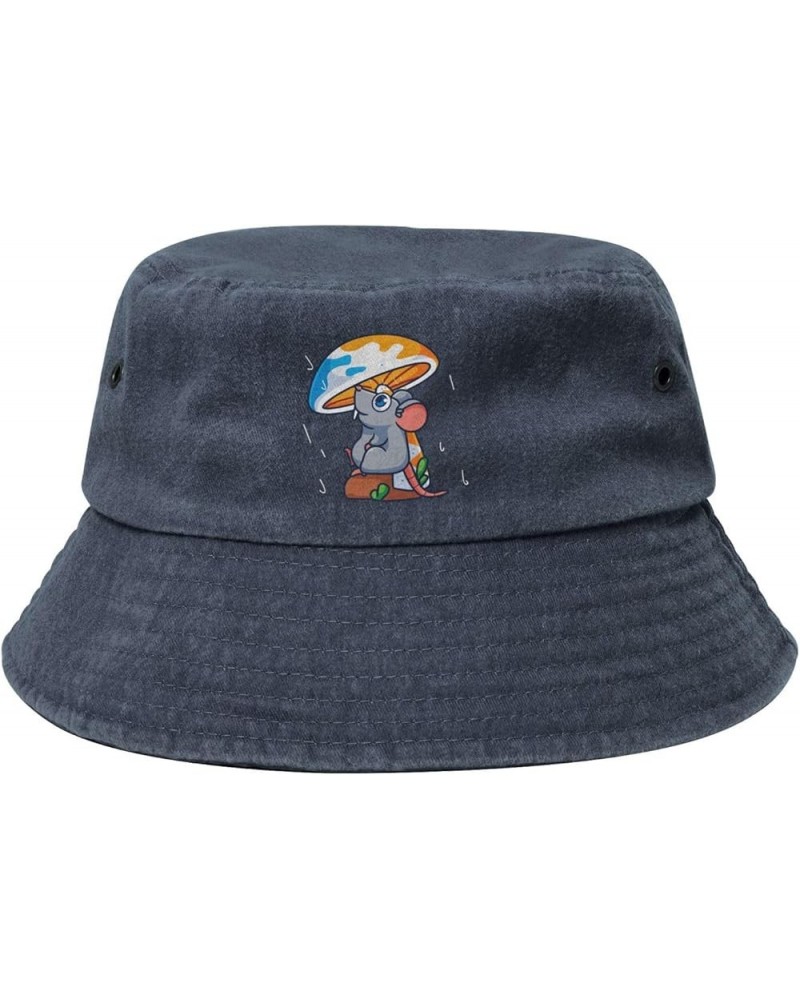 Cute Mice Hiding from The Rain Under Mushrooms Bucket Hat for Women Men Outdoor Sun Hat Summer Beach Travel Fishing Cap Navy ...