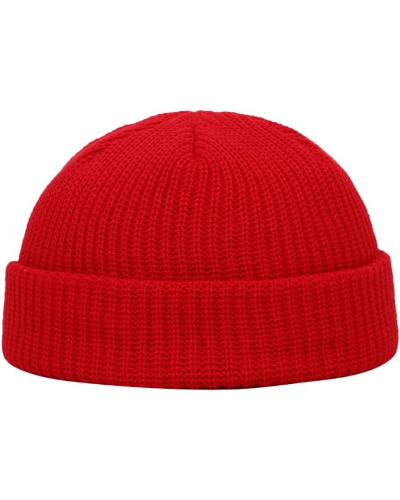 Fisherman Knitted Cuff Hats for Men Women Warm Soft Slouchy Rib Watch Cap Unisex Warm Winter Caps Red $6.92 Skullies & Beanies