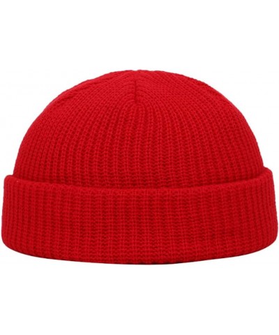 Fisherman Knitted Cuff Hats for Men Women Warm Soft Slouchy Rib Watch Cap Unisex Warm Winter Caps Red $6.92 Skullies & Beanies