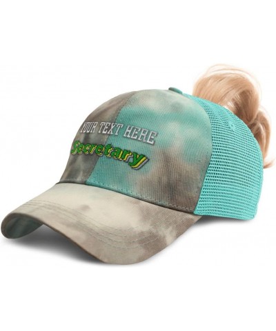 Custom Womens Ponytail Cap Secretary Organize Cotton Files Distressed Trucker Hat Tie Dye Aqua Personalized Text Here $17.99 ...