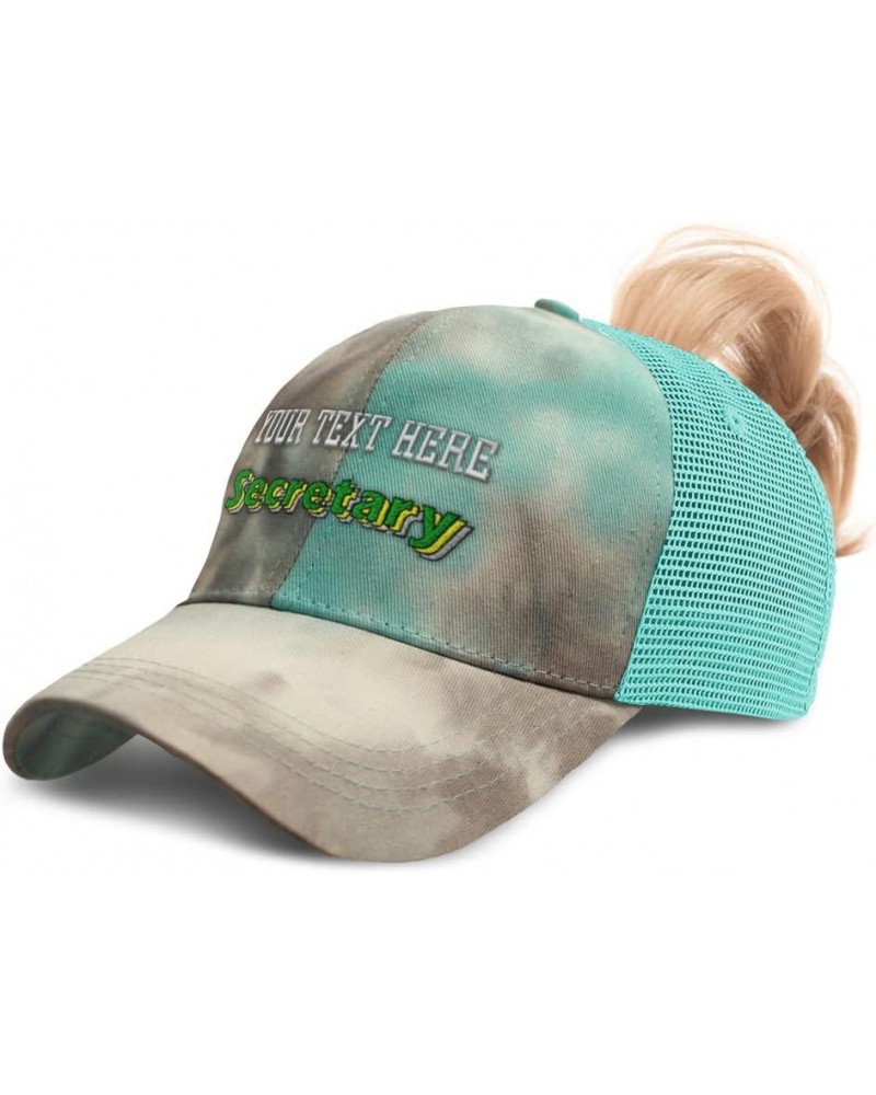 Custom Womens Ponytail Cap Secretary Organize Cotton Files Distressed Trucker Hat Tie Dye Aqua Personalized Text Here $17.99 ...