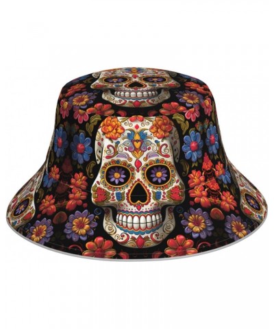 Sugar Skulls Bucket Hats for Women Men Sun Hat Fisherman Hats Travel Beach Hat Summer Fishing Cap Black $12.96 Bucket Hats