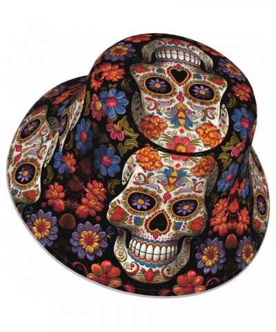 Sugar Skulls Bucket Hats for Women Men Sun Hat Fisherman Hats Travel Beach Hat Summer Fishing Cap Black $12.96 Bucket Hats