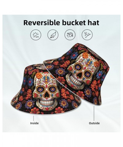 Sugar Skulls Bucket Hats for Women Men Sun Hat Fisherman Hats Travel Beach Hat Summer Fishing Cap Black $12.96 Bucket Hats