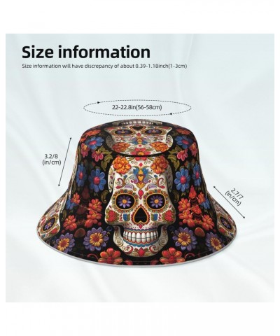 Sugar Skulls Bucket Hats for Women Men Sun Hat Fisherman Hats Travel Beach Hat Summer Fishing Cap Black $12.96 Bucket Hats