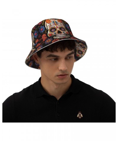 Sugar Skulls Bucket Hats for Women Men Sun Hat Fisherman Hats Travel Beach Hat Summer Fishing Cap Black $12.96 Bucket Hats