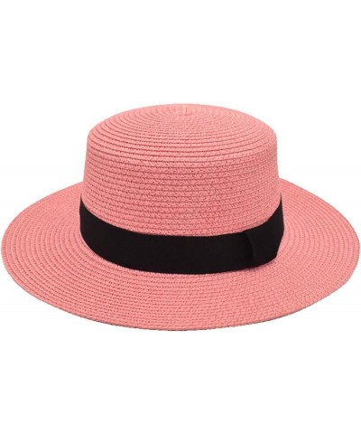 Mens and Womens Square Buckle Dome Panama Lafite Flat Top Straw Hat Summer Travel Cute Bucket Hats Men Pink $10.16 Bucket Hats