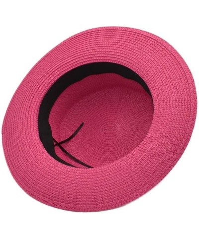 Mens and Womens Square Buckle Dome Panama Lafite Flat Top Straw Hat Summer Travel Cute Bucket Hats Men Pink $10.16 Bucket Hats