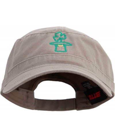 Lucky Clover Hat Embroidered Garment Washed Adjustable Army Cap Dk Khaki $20.49 Baseball Caps