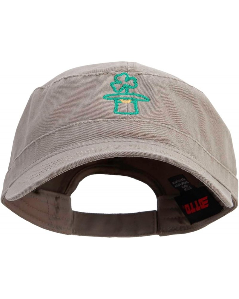 Lucky Clover Hat Embroidered Garment Washed Adjustable Army Cap Dk Khaki $20.49 Baseball Caps