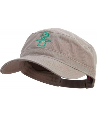 Lucky Clover Hat Embroidered Garment Washed Adjustable Army Cap Dk Khaki $20.49 Baseball Caps