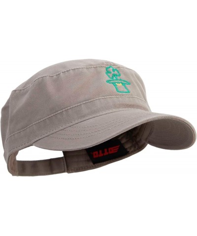 Lucky Clover Hat Embroidered Garment Washed Adjustable Army Cap Dk Khaki $20.49 Baseball Caps