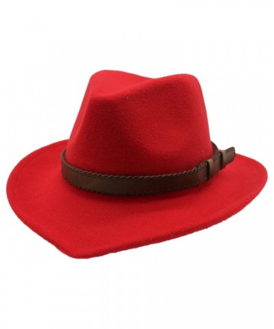 Fashion Cowboy Hat with Leather Belt Classic Wide Brim Wool Cowboy Cap Red Cowgirl Hat for Women Wedding Travelling $10.47 Co...