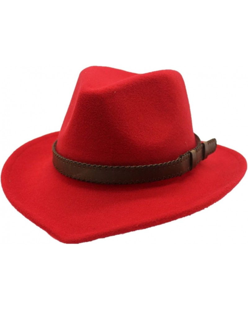 Fashion Cowboy Hat with Leather Belt Classic Wide Brim Wool Cowboy Cap Red Cowgirl Hat for Women Wedding Travelling $10.47 Co...