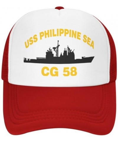 USS Philippine SEA CG 58 Flag-Baseball Caps Denim Hats Cowboy Knit hat Fisherman's hat Red $14.96 Baseball Caps