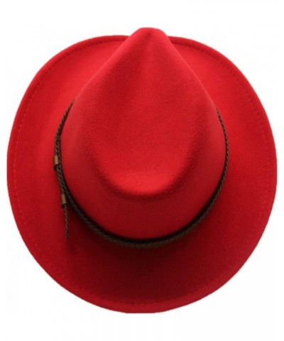 Fashion Cowboy Hat with Leather Belt Classic Wide Brim Wool Cowboy Cap Red Cowgirl Hat for Women Wedding Travelling $10.47 Co...