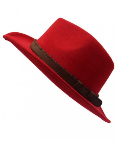 Fashion Cowboy Hat with Leather Belt Classic Wide Brim Wool Cowboy Cap Red Cowgirl Hat for Women Wedding Travelling $10.47 Co...