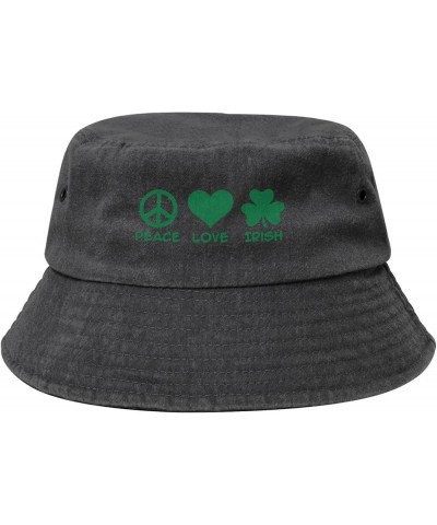 St. Patrick's Day Peace Love Irish Bucket Cap Outdoor Sun Protection Denim Bucket Hat for Men Women Black Black $13.58 Bucket...