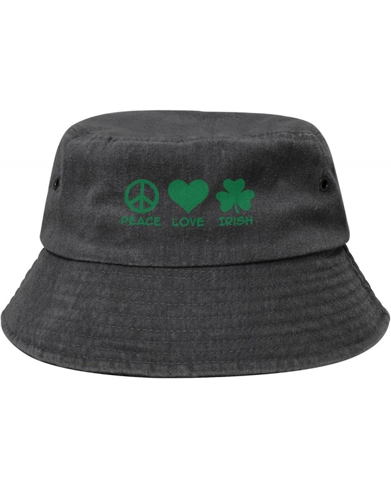 St. Patrick's Day Peace Love Irish Bucket Cap Outdoor Sun Protection Denim Bucket Hat for Men Women Black Black $13.58 Bucket...