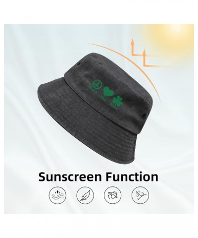 St. Patrick's Day Peace Love Irish Bucket Cap Outdoor Sun Protection Denim Bucket Hat for Men Women Black Black $13.58 Bucket...