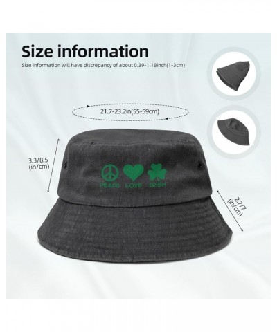 St. Patrick's Day Peace Love Irish Bucket Cap Outdoor Sun Protection Denim Bucket Hat for Men Women Black Black $13.58 Bucket...