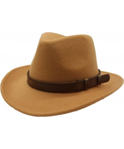 Fashion Cowboy Hat with Leather Belt Classic Wide Brim Wool Cowboy Cap Red Cowgirl Hat for Women Wedding Travelling $10.47 Co...