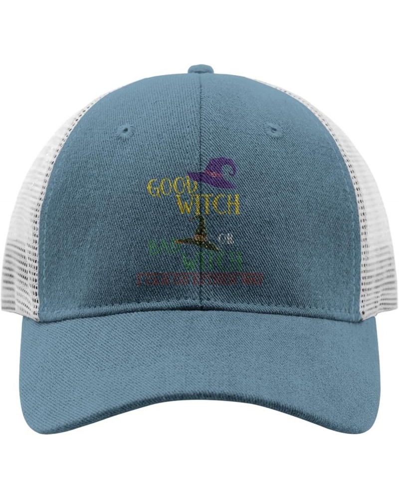 Halloween Hats for Men Trucker Cap Trucker Hat Men Good Witch Bad Witch I Can Go Either Way Trucker Hat for Women Skyblue $9....