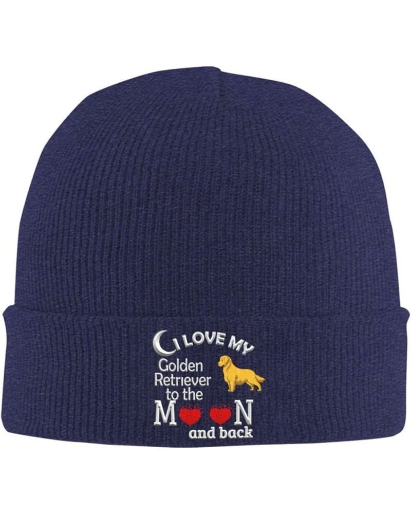 Love Golden Retriever Unisex Adult Knit Beanie Knitted Hat Navy Blue $11.47 Skullies & Beanies