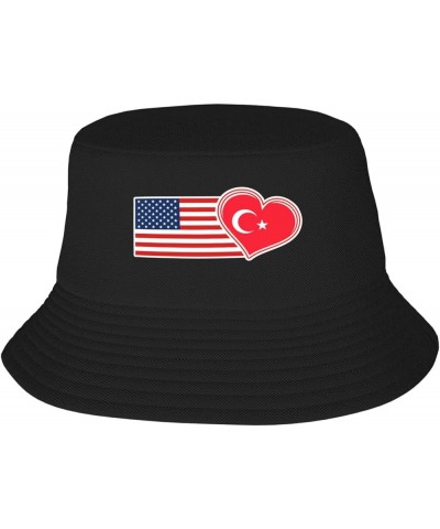 Flag Bucket Hat for Men Women Summer Beach Hat Fishing Cap Sun Hats Black Usa American and Turkey Turkish Flag $13.37 Bucket ...