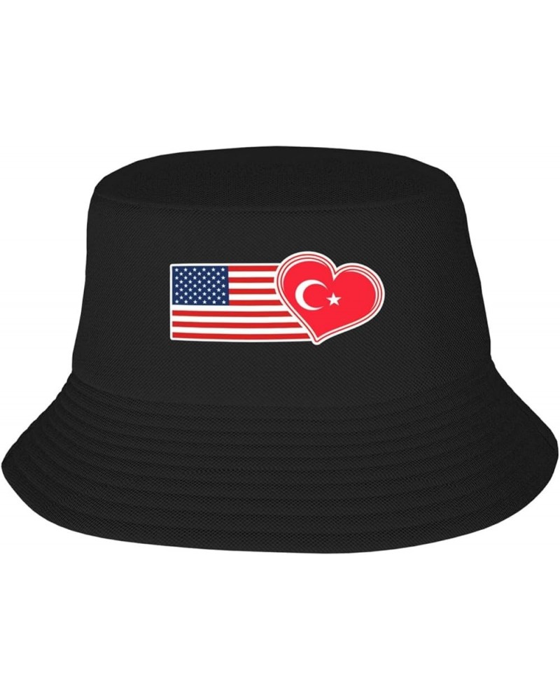 Flag Bucket Hat for Men Women Summer Beach Hat Fishing Cap Sun Hats Black Usa American and Turkey Turkish Flag $13.37 Bucket ...