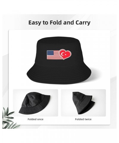 Flag Bucket Hat for Men Women Summer Beach Hat Fishing Cap Sun Hats Black Usa American and Turkey Turkish Flag $13.37 Bucket ...