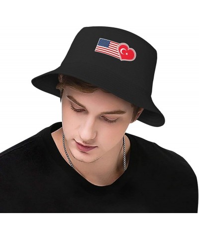 Flag Bucket Hat for Men Women Summer Beach Hat Fishing Cap Sun Hats Black Usa American and Turkey Turkish Flag $13.37 Bucket ...