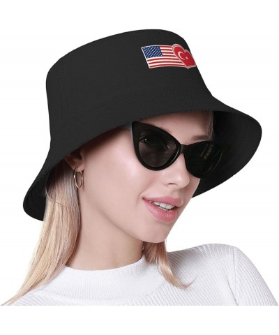 Flag Bucket Hat for Men Women Summer Beach Hat Fishing Cap Sun Hats Black Usa American and Turkey Turkish Flag $13.37 Bucket ...