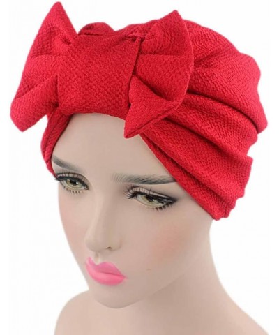 Women's African Bow Knot Vintage Elastic Flower Elastic Turban Pre-Tied Bonnet Cancer Chemo Cap Hair Loss Hat Watermelon Red ...