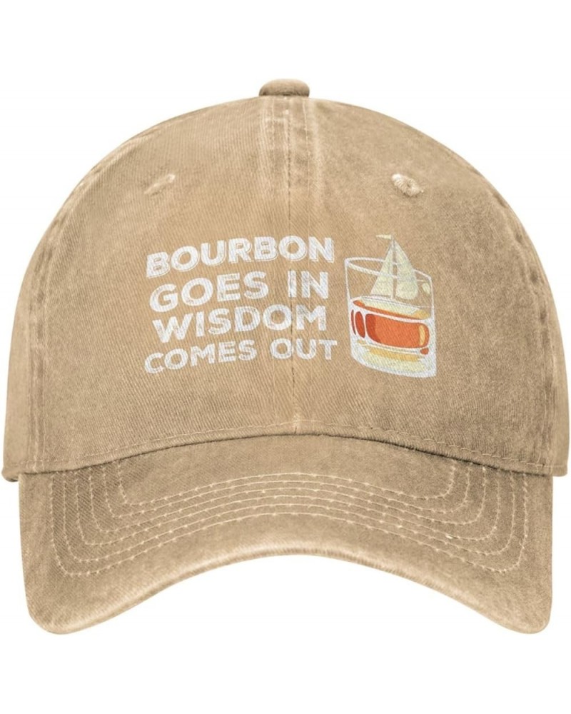 Funny Hat Bourbon Goes in Wisdom Comes Out Hat for Men Baseball Caps Cute Hat Natural $13.90 Baseball Caps