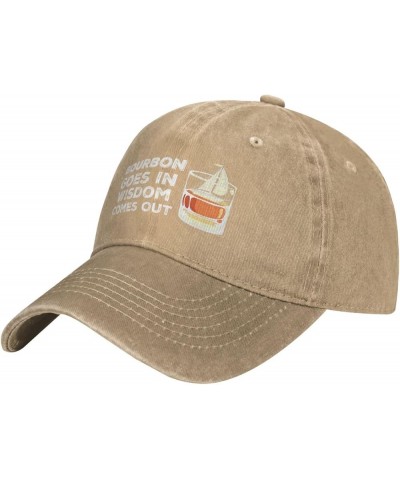 Funny Hat Bourbon Goes in Wisdom Comes Out Hat for Men Baseball Caps Cute Hat Natural $13.90 Baseball Caps