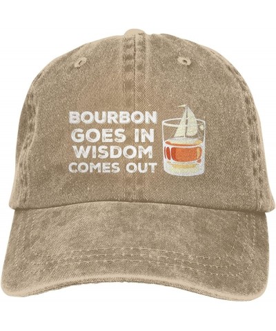 Funny Hat Bourbon Goes in Wisdom Comes Out Hat for Men Baseball Caps Cute Hat Natural $13.90 Baseball Caps