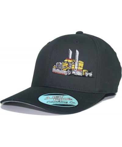 Trucker Hat Big Rig Tractor Semi Fitted Curved Bill Cap Truck Driver Black Hat Yellow Truck $21.66 Baseball Caps