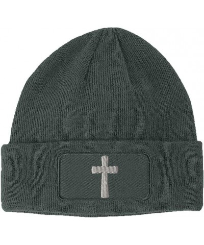 Custom Patch Beanie Cone Cross White Embroidery Skull Cap Hats for Men & Women Dark Grey Design Only $16.52 Skullies & Beanies