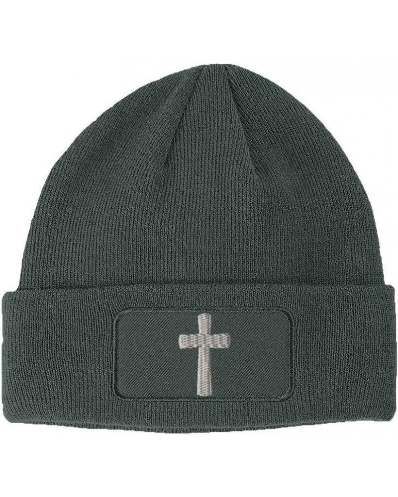 Custom Patch Beanie Cone Cross White Embroidery Skull Cap Hats for Men & Women Dark Grey Design Only $16.52 Skullies & Beanies