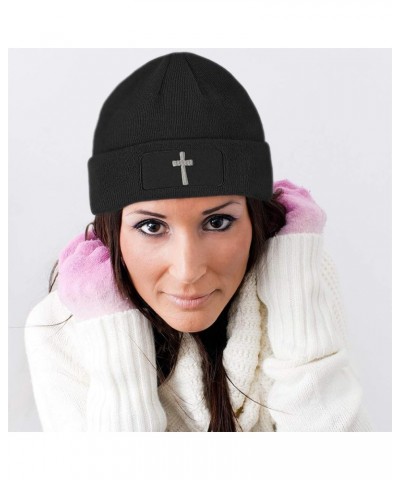 Custom Patch Beanie Cone Cross White Embroidery Skull Cap Hats for Men & Women Dark Grey Design Only $16.52 Skullies & Beanies